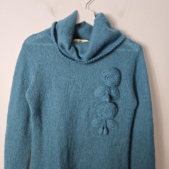 Irene Van Ryb Size L Mohair Blend Cowl Neck Teal Fuzzy Sweater Women's - Picture 10 of 10